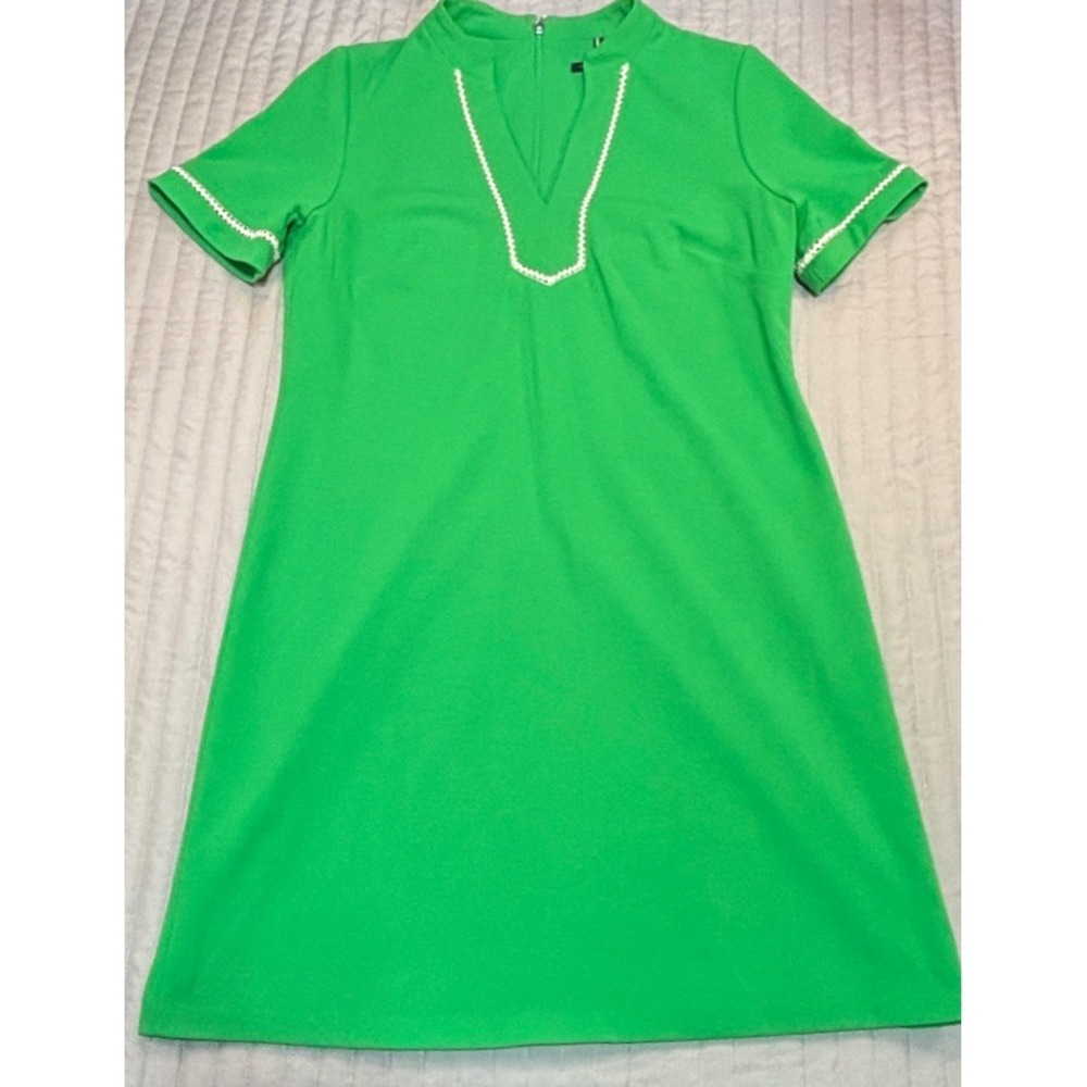 Tommy Hilfiger Womens Green Rickrack Trim VNeck Short Sleeve Shift Dress Size 12 - Picture 3 of 10